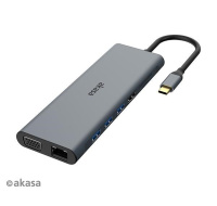 BAZAR AKASA Dokovací stanice USB-C 14v1, USB-C (power+data), USB 2.0, 2xHDMI, VGA, RJ45.. ROZBALENO