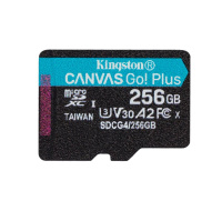 Kingston MicroSDXC karta 256GB Canvas Go! Plus, R:200/W:160MB/s, Class 10, UHS-I, U3, V30, A2 + Adaptér