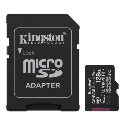Kingston MicroSDXC karta 128GB Canvas Select Plus, U1, V10, A1, SD Adaptér