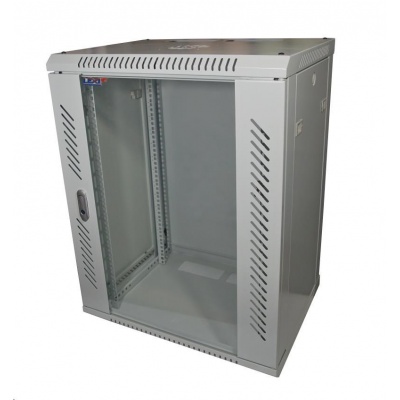 LEXI-Net 19" nástěnný rozvaděč 15U 600x600, nosnost 60 kg, skleněné dveře, svařovaný, šedý