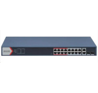 Hikvision DS-3E1318P-EI(B), Smart managed switch 16x100TX PoE + 2x Gb Uplink Combo port, 230W, Super PoE- dosah až 300m