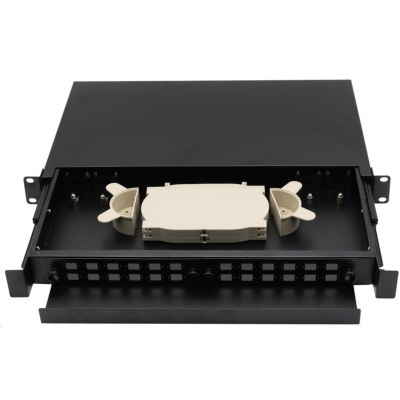 Rozvaděč, 19", optický, 1U, 24× SC simlex nebo 24× LC duplex, výsuvný, černý