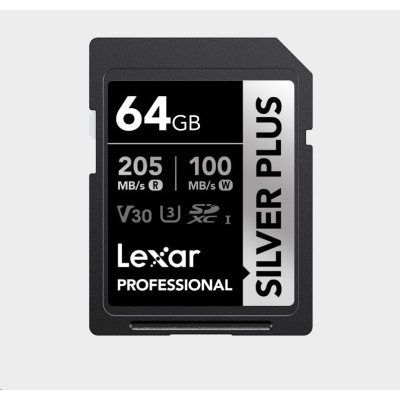 Lexar SDXC Professional SILVER Plus 1066x UHS-I/U3/A2/4K R205/W100 (V30) 64GB