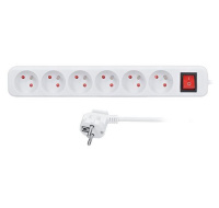 Solight predlžovací prívod, 6 zásuviek, biely, vypínač, 1,5m
