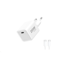 WG - Síťová nabíječka 1x USB-C PD 20W, 5V-9V-12V, kabel Type-C na Type-C, bílá