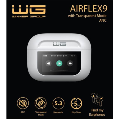 WG - Bluetooth sluchátka WG AirFlex 9 s displejem, Avatar, ANC, bílá
