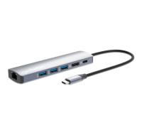 MANHATTAN Dokovací stanice USB-C 6v1, 1xHDMI, 1xUSB-C, 3xUSB, 1xRJ45, šedá