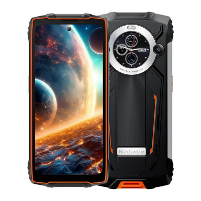 Rugged Smartphone Blackview BV8200 4G G100 12GB 256GB 8800-45W A14, Watch Display, Flashlight, Black w Orange [No Charge