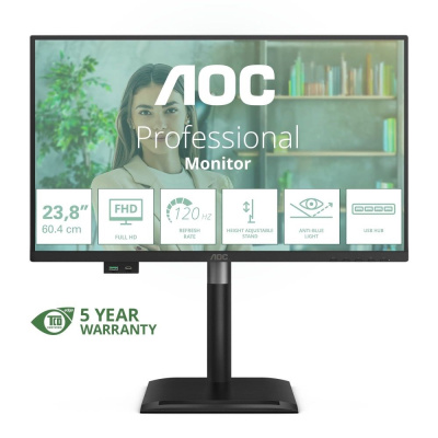 AOC MT 23,8" 24P4U - 1920x1080,IPS,120Hz,1xVGA,1xHDMI,1xDP,USBhub,Repro,Pivot