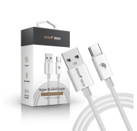 RhinoTech kabel s nylonovým opletem USB-A na USB-C 27W 1M bílá
