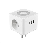 Viking síťový adaptér Y23L, 2x 230 V, 1x USB-A, 2x USB-C, dotykové světlo, bílá