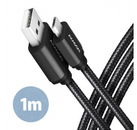 AXAGON BUMM-AM10AB, HQ kabel Micro USB <-> USB-A, 1m, USB 2.0, 2.4A, ALU, oplet, černý