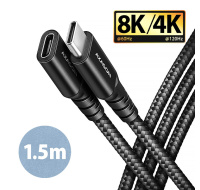 AXAGON BUCM32-CF15AB prodlužovací kabel USB-C (M) <-> USB-C (F), 1.5m, USB 20Gbps, PD 240W 5A, 8K HD, ALU, oplet, černý