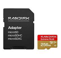 SanDisk MicroSDHC karta 256GB Extreme PLUS (R250/W170MB/s, UHS-I V30, Rescue Pro Deluxe) + adaptér