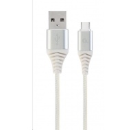 GEMBIRD Kabel USB 2.0 AM na Type-C kabel (AM/CM), 2m, opletený, bílo-strříbrný, blister, PREMIUM QUALITY