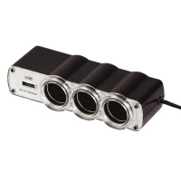 WG - Nabíječka do auta, rozbočovač, 3x zásuvka zapalovače 12V + 1x USB-A, s prodloužením