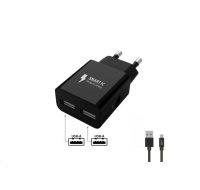 WG - Síťová nabíječka 2x USB-A 2,4A , Smart IC + kabel USB-A na Type-C, black