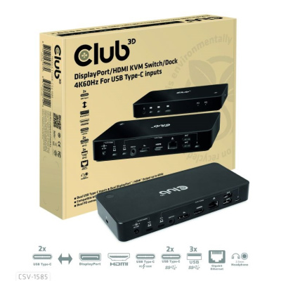 Club3D Dokovací stanice DisplayPort / HDMI KVM Switch, USB-C, PD