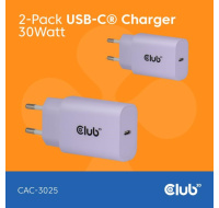 Club3D Nabíječka, USB-C, Power Delivery 15V/2A, 2-pack, fialová