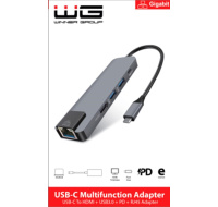 WG - HUB Type-C 4 v1, HDMI + RJ45 + USB3.0, hliníkový