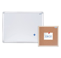 BAZAR - Magnetická tabule AVELI 60x45 cm, hliníkový rám+korková nástěnka 30x30 cm - POŠKOZENÝ OBAL