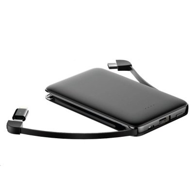 WG - Power Bank 5000 mAh, kabel Micro USB + Type-C + adaptér Lightning, černá
