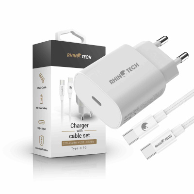 RhinoTech 25W PD nabíjecí adaptér s kabelem USB-C na USB-C 60W 1M bílá