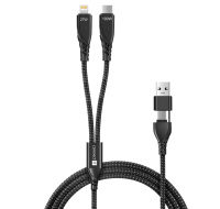 CONNECT IT Nabíjecí kabel Wirez 4v1, USB-C/USB, Lightning/USB-C, 1.25m, černá