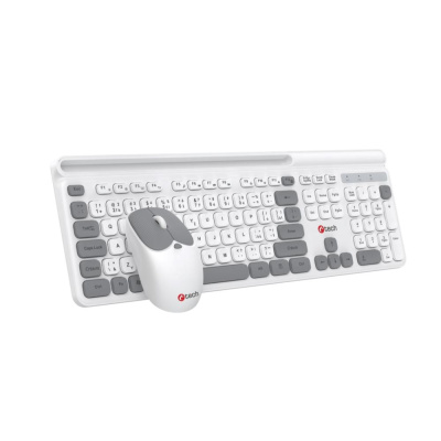 C-TECH klávesnice s myší WLKMC-05W, Bezdrátový set 2.4GHz, CZ, Bílá