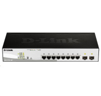 D-Link DGS-1210-10P 10-port Gigabit Smart+ PoE Switch, 8x GbE PoE+, 2x SFP, PoE 65W, fanless