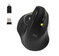 PORT bezdrátová ergonomická myš ERGONOMIC TRACKBALL, 2,4 Ghz & Bluetooth, USB-A/C, černá