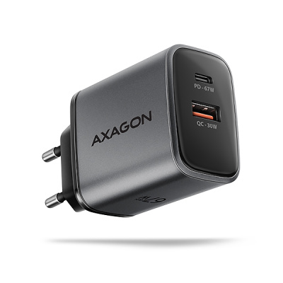 AXAGON ACU-PQ67 GaN nabíječka do sítě 67W, USB-A + USB-C, PD3.0/PPS/QC4+/SFC2.0/Apple