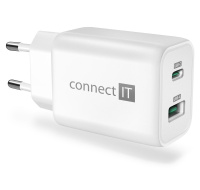 CONNECT IT Wanderer2 GaN nabíjecí adaptér 1×USB-C + 1xUSB-A, 33W PD, bílá