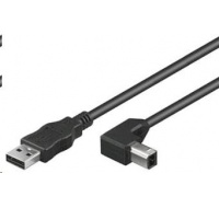 PREMIUMCORD Kabel USB 2.0 A-B propojovací 2m - zahnutý B konektor 90°