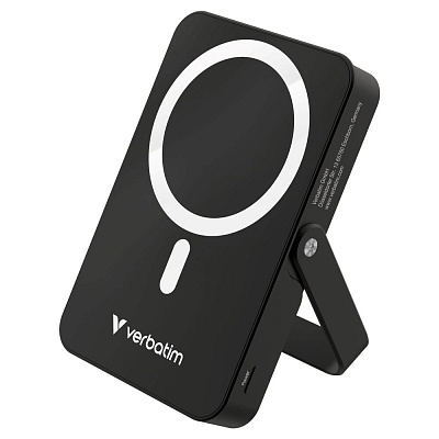 VERBATIM Powerbanka Charge 'n' Go, Magnetická, 10000 mAh, USB-C, Stojánek, Černá