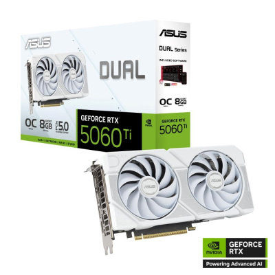 ASUS VGA NVIDIA GeForce RTX 5060 Ti DUAL OC 8G WHITE, 16GB GDDR7, 3xDP, 1xHDMI