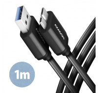 AXAGON BUMM3-AM10AB, SPEED kabel Micro-B USB <-> USB-A, 1m, USB 3.2 Gen 1, 3A, ALU, tpe, černý