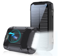 WG - Power Bank 20000 mAh, solarní panel + bezdrátové nabíjení 15W + svítilna + kompas, USB-C PD 20W, černá