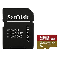 SanDisk MicroSDHC karta 32GB Extreme PLUS (R100/W90MB/s, UHS-I V30, Rescue Pro Deluxe) + adaptér