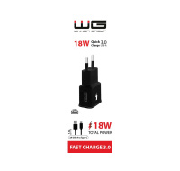 WG - Síťová nabíječka 1x USB-A, Quick Charge 3.0, 5V-9V-12V, + kabel USB-A na Type-C, černá